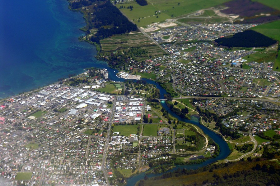 Lake Taupo and Waikato River aerial view