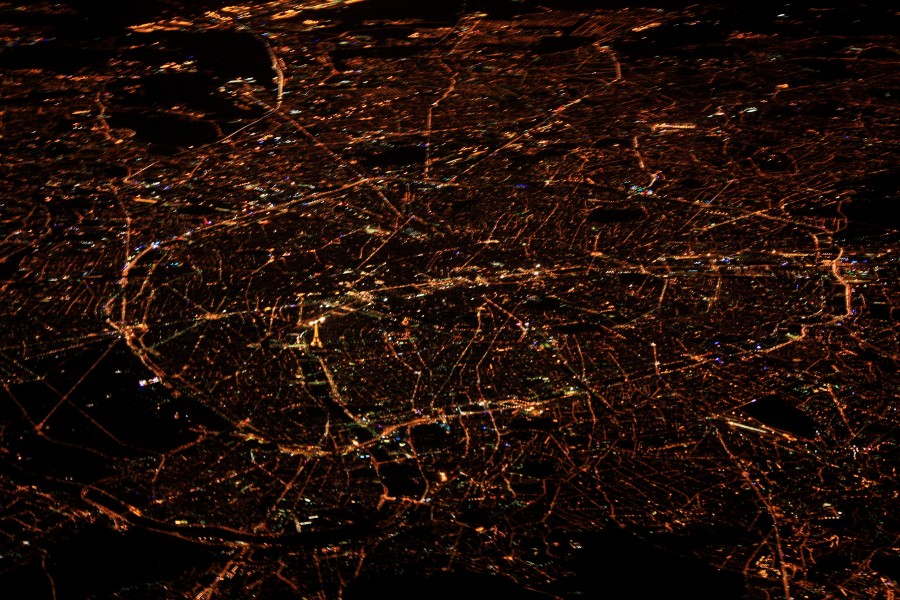 Paris by night from a plane