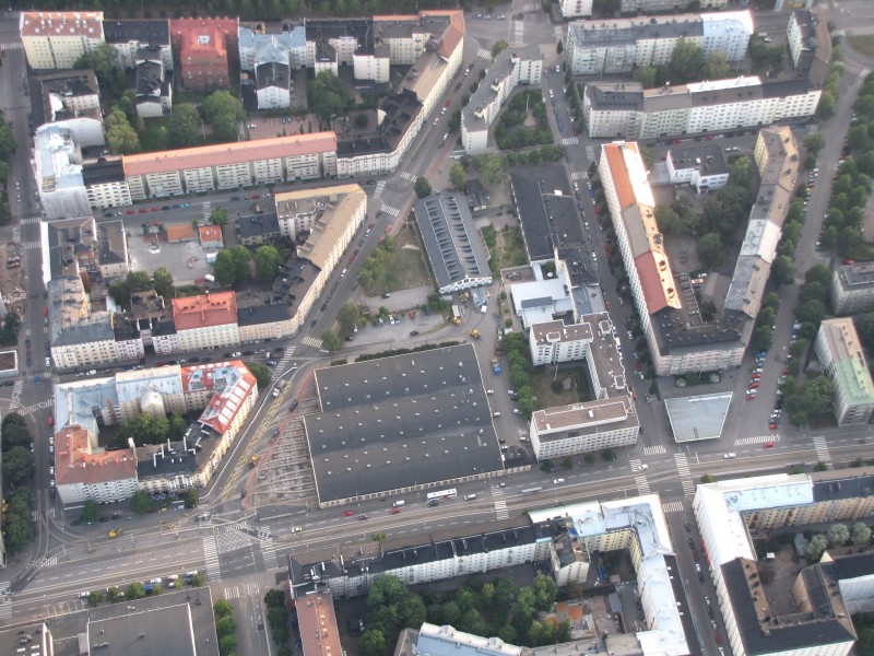Töölö tram depot from air