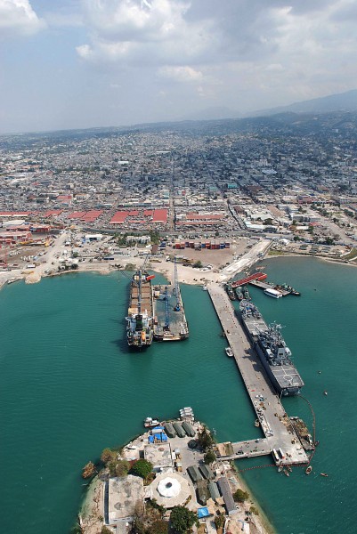 US Navy 100221-N-5787K-002 An aerial view of the logistical area near the port in Port-au-Prince