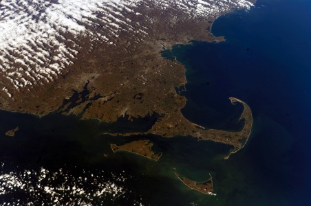 The arm-shaped peninsula of Massachusetts is shown here in a digital photograph from astronauts aboard the International Space Station.