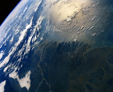 The mouths of the Ganges River seen in a specatcular view from the classified STS-27 