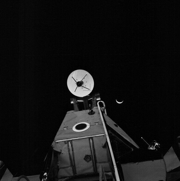 Crescent Earth and Venus over the Apollo 14 LM