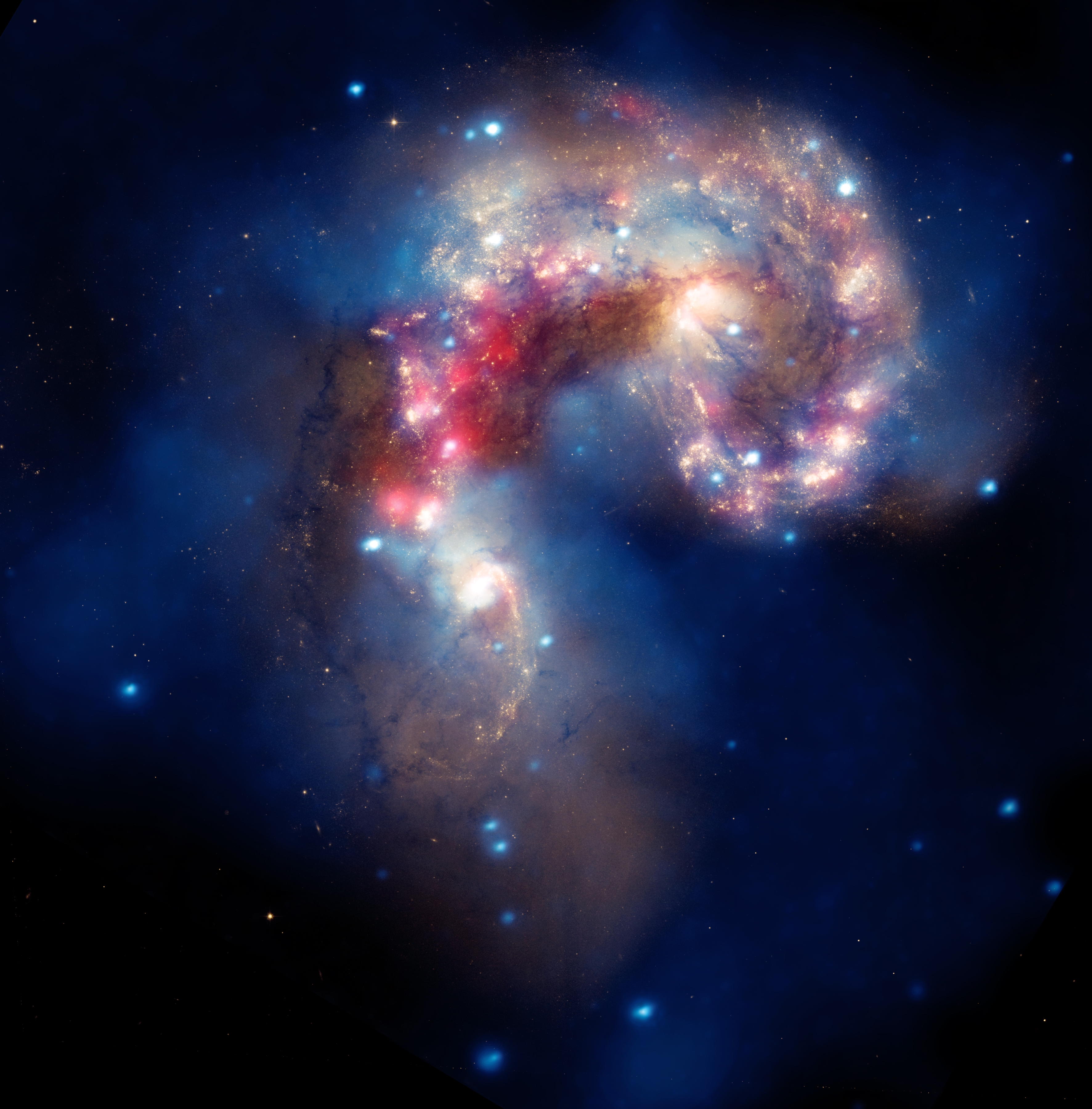 Antennae galaxies (captured by Chandra, Hubble and Spitzer)