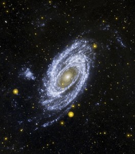 M81 and Holberg IX are located approximately 12 million light-years away in the northern constellation Ursa Major. In addition to leading the GALEX observations of M81, Huchra and his team also took observations of the region with NASA's Spitzer and Hubble space telescopes. By combining all these views of M81, Huchra hopes to gain a better understanding about how M81 has developed into the spiral galaxy we see today.