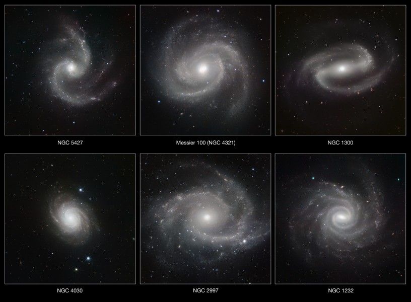 Six Spiral Galaxies ESO (Annotated)