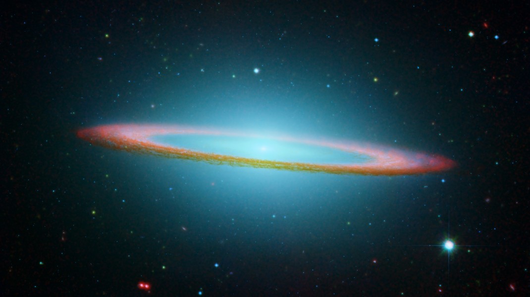 Sombrero Galaxy in infrared light (Hubble Space Telescope and Spitzer Space Telescope)