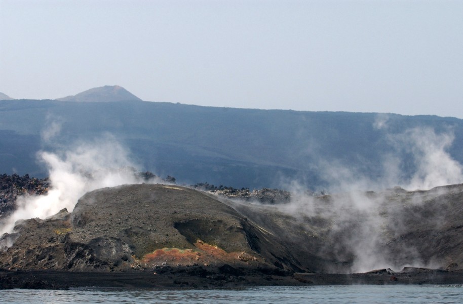 Lava flow cools along the shoreline