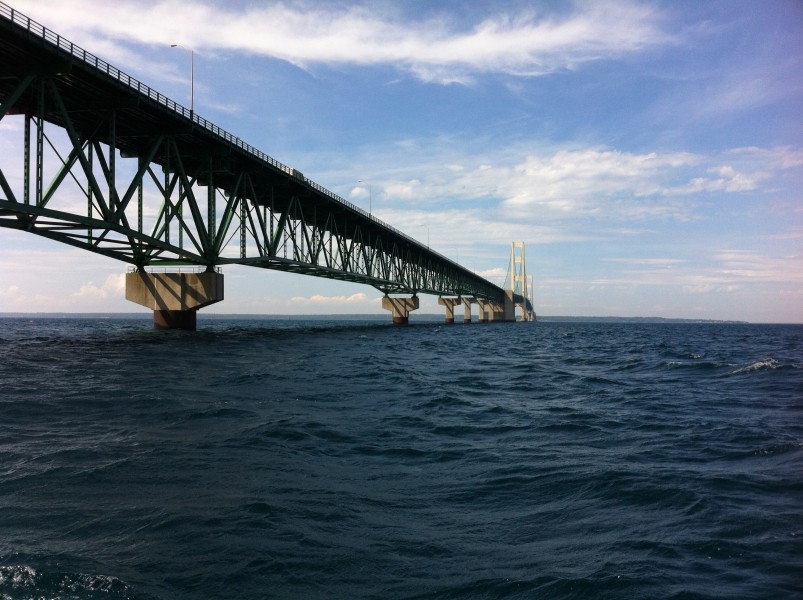 Mackinac Bridge from Straits of Mackinac during boat tour - 0012