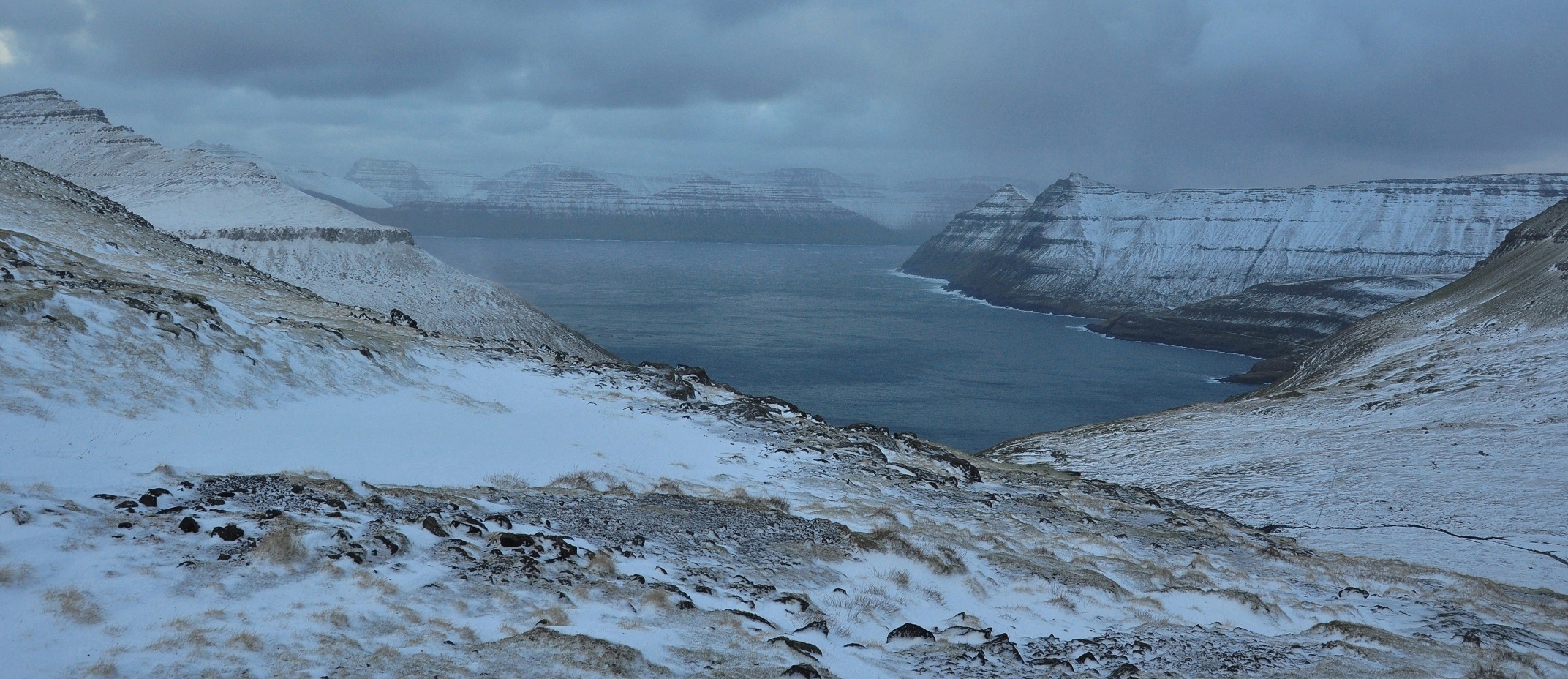 Faroe Islands, Eysturoy, Funningsfjørður (fjord) in October