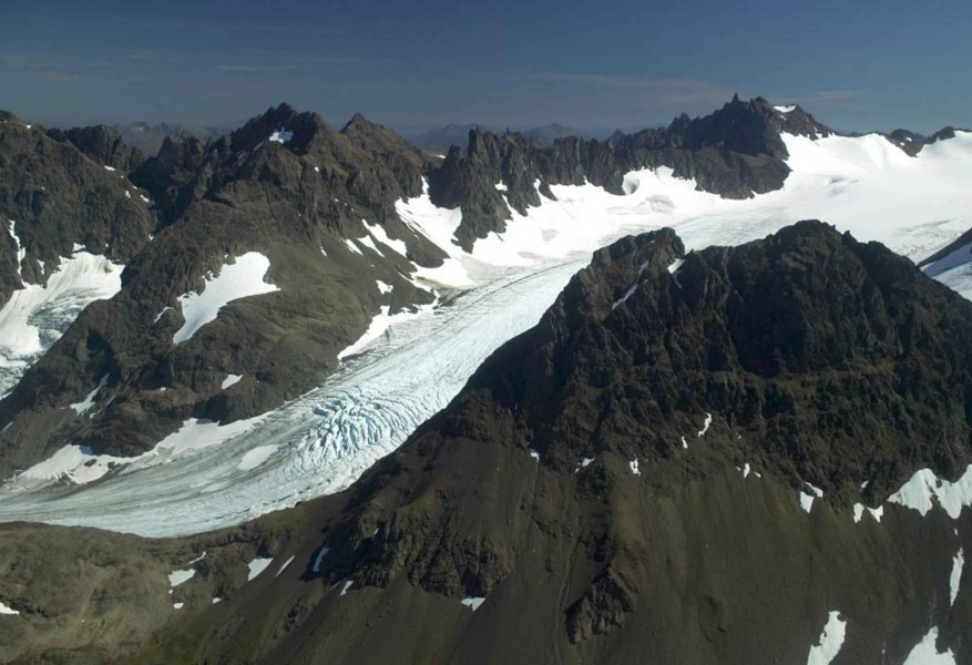 Aerial photo of mountain glacier scenic
