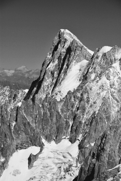 Grandes Jorasses from Aiguille du Midi, 2010 July, bw