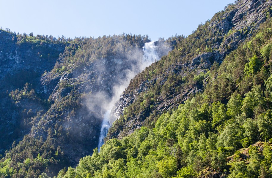 a waterfall falling into a branch of the Sognefjord, Norway, near Flåm, June 2014, picture 77