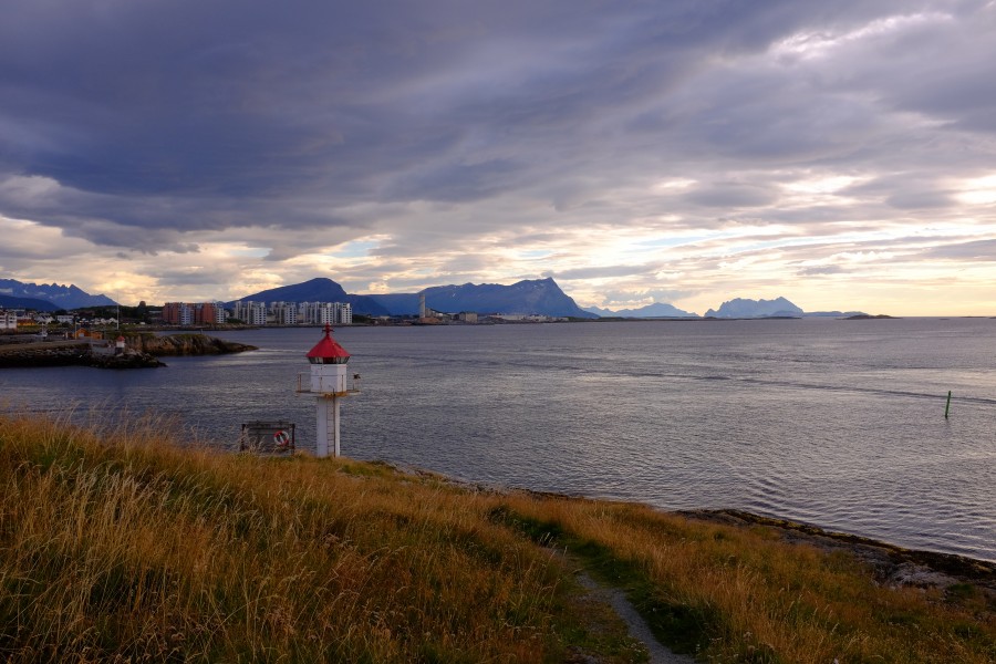 The lighthouse on the promontory of Nyholmen by Bodø harbor