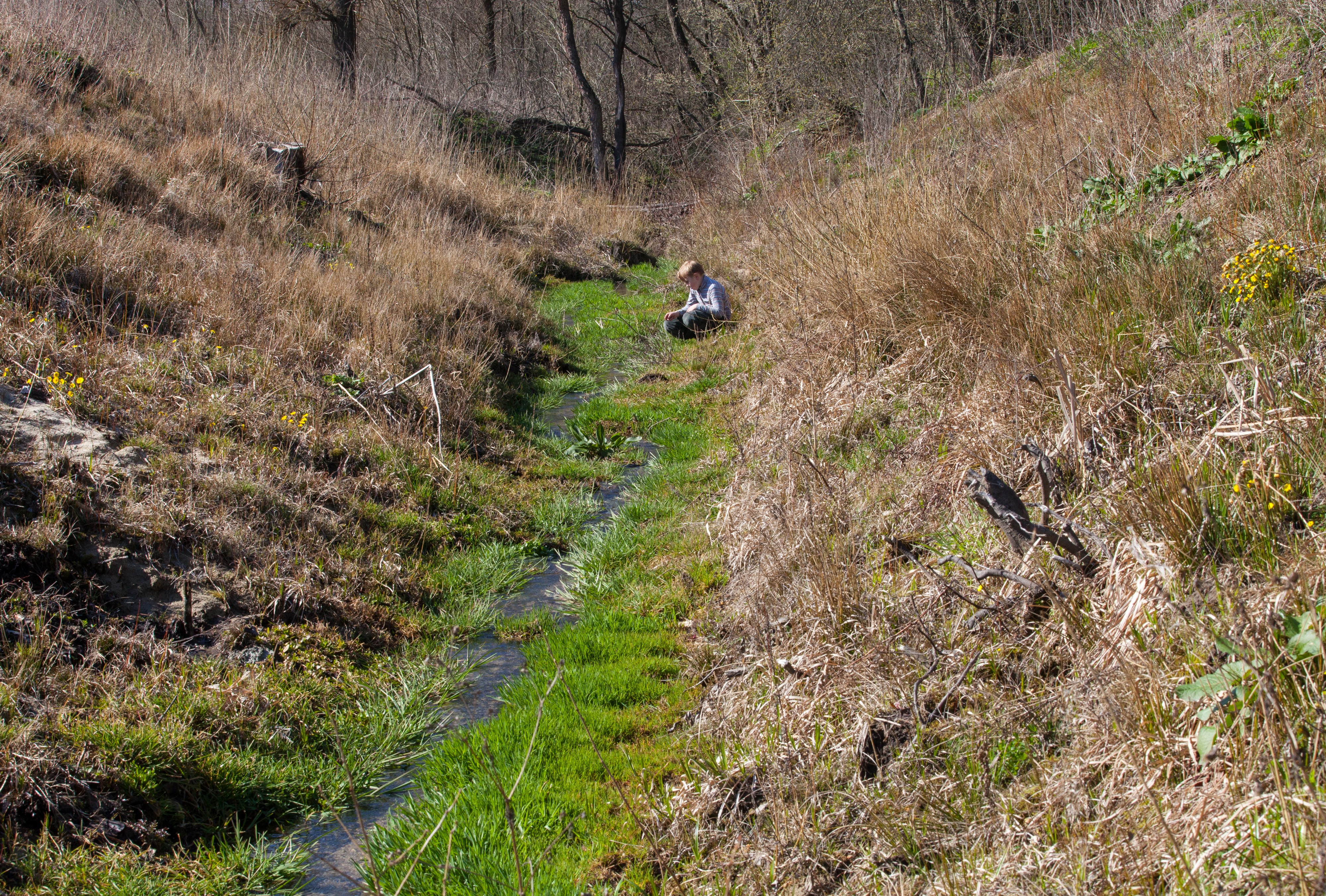 a streamlet and a boy in Lviv region of Ukraine in March 2014