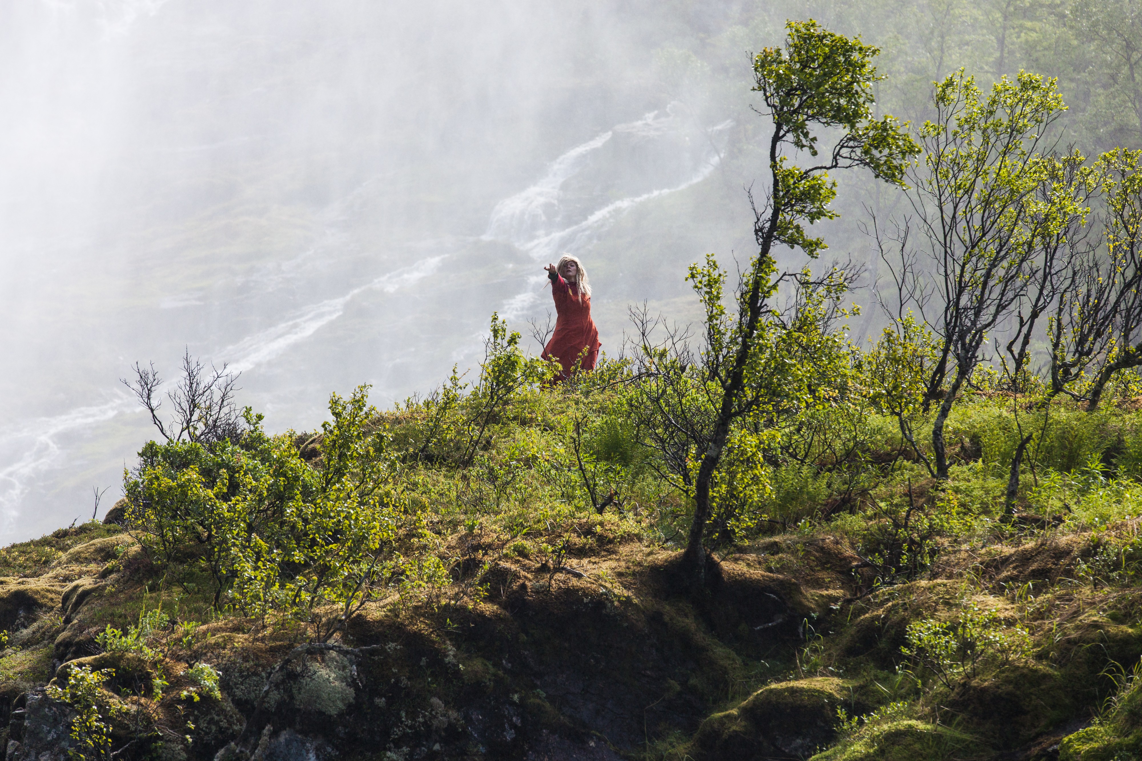 a so-called Huldra dancing near Kjosfossen waterfall, near Flåm, Norway, June 2014, picture 34