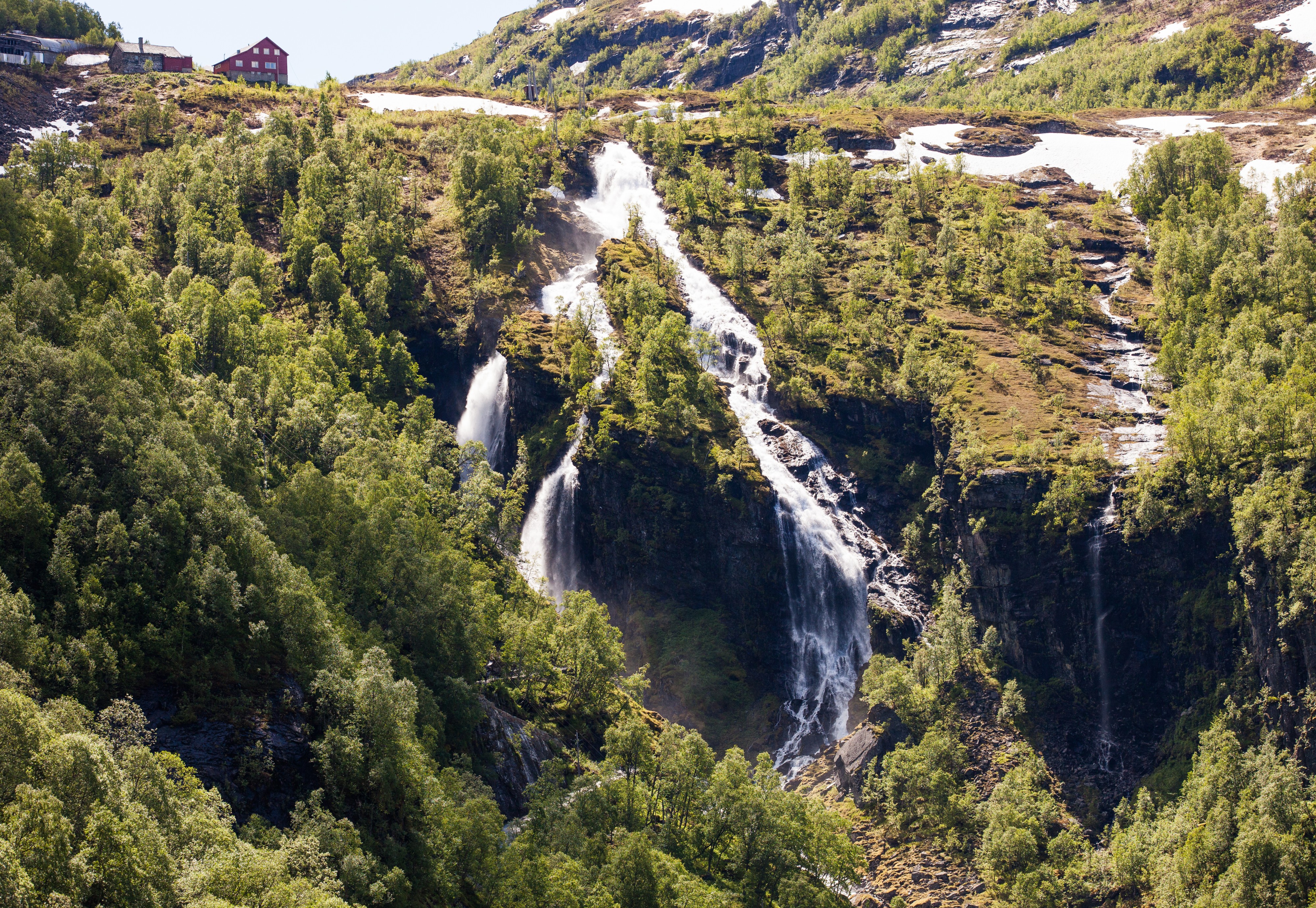 a waterfall in Norway seen from a Flåm line train open window, near Flåm, June 2014, picture 51