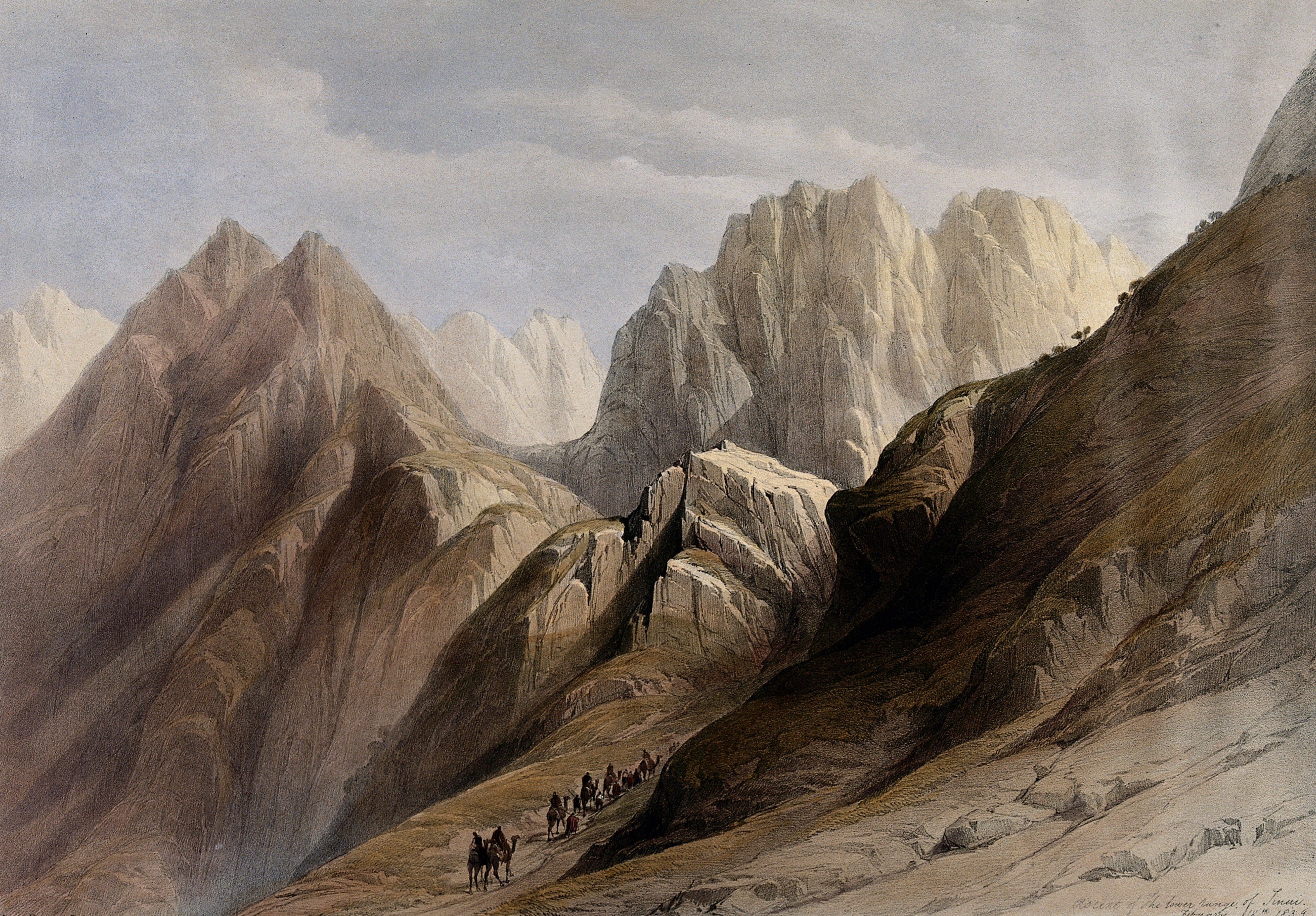 Ascent of the lower ranges of Mount Sinai. Coloured lithogra Wellcome V0049447