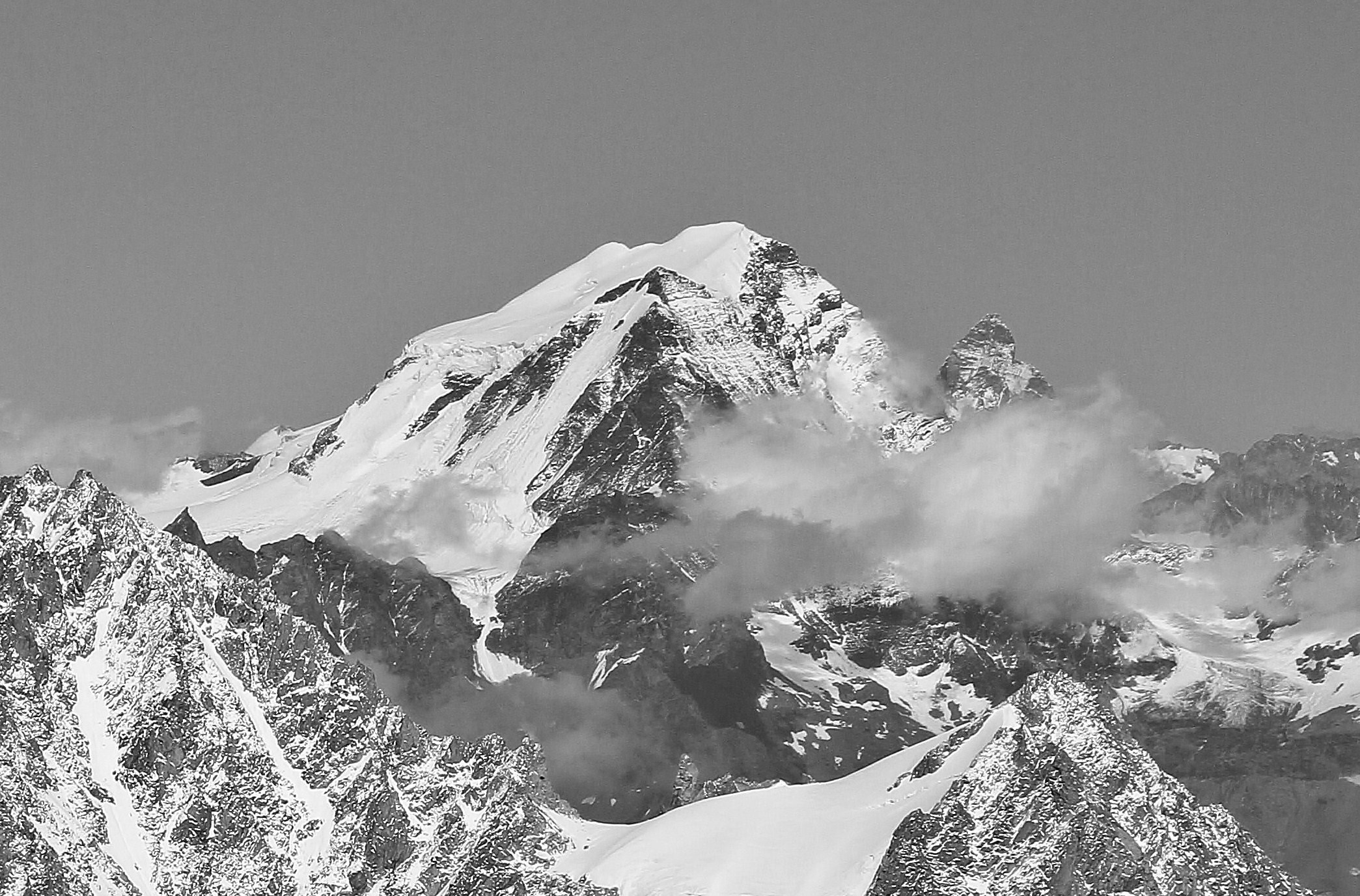 Grand Combin from Aiguille du Midi, 2010 July, bw