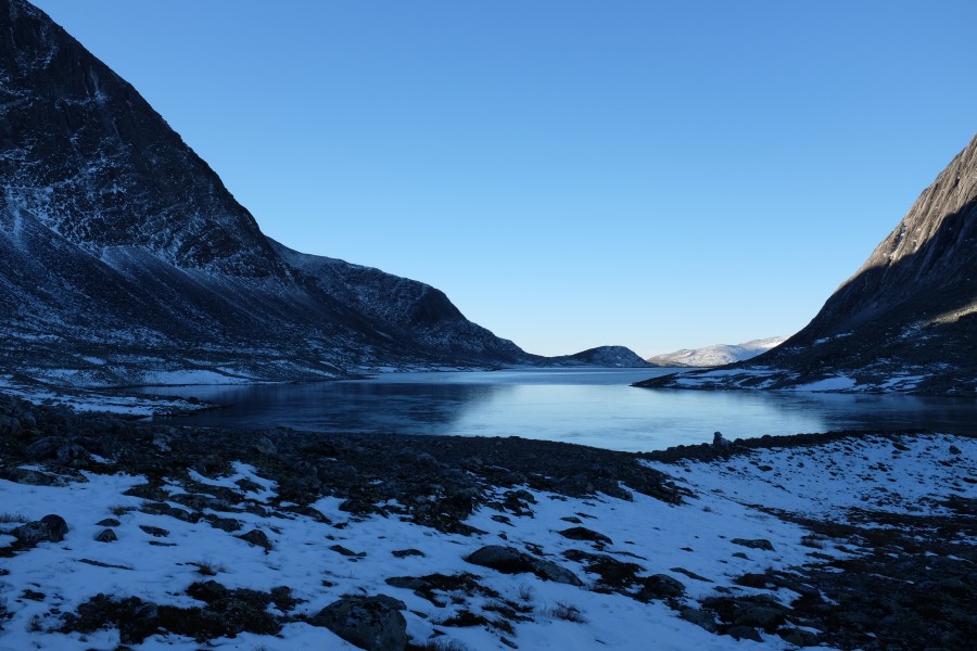 Ice cold morning at Langvatnet lake in Dovrefjell National Park, Norway