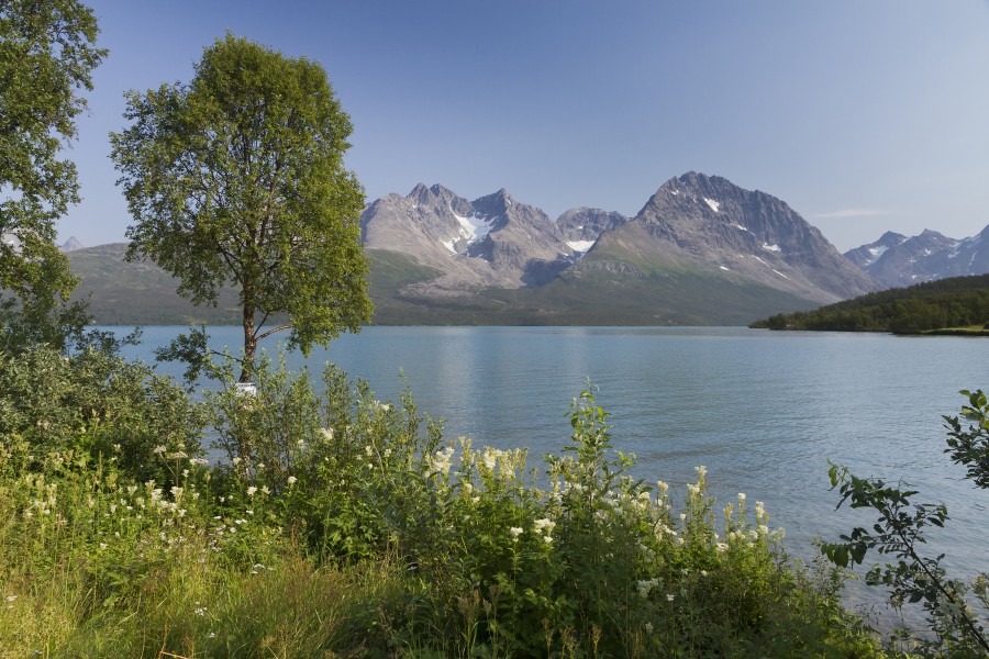 Lake landscape at Jægervatnet, Lyngen, Troms, Norway in 2014 August - 2