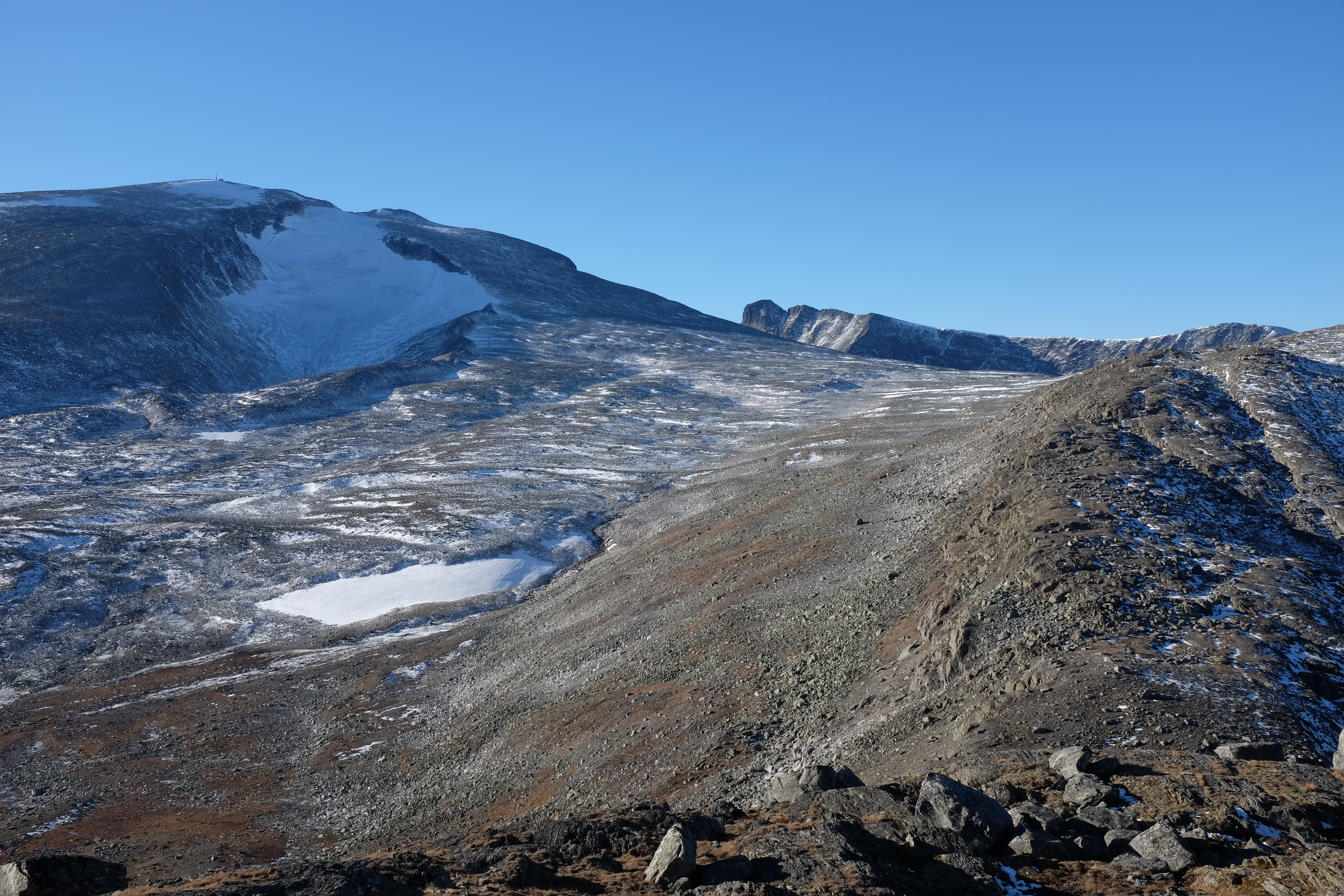 View from north towards Snøhetta mountain peak in Dovrefjell National Park, Norway