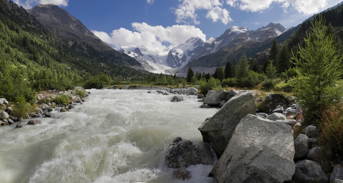 River flowing from Morteratsch Glacier, Graubünden, Switzerland, 2012 July