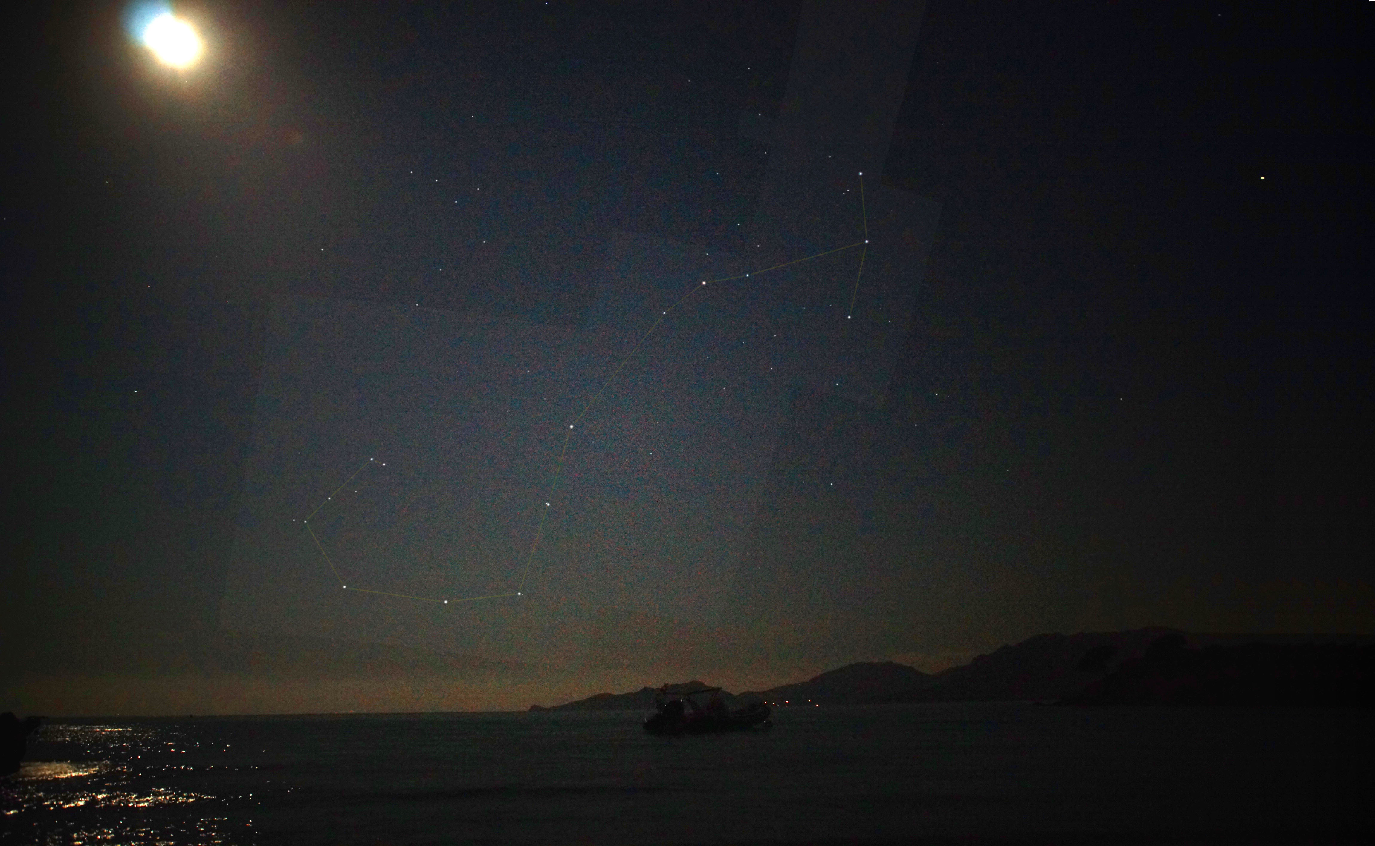 Scorpius with Moon and Saturn 7 August 2014 from Corsica (augmented)