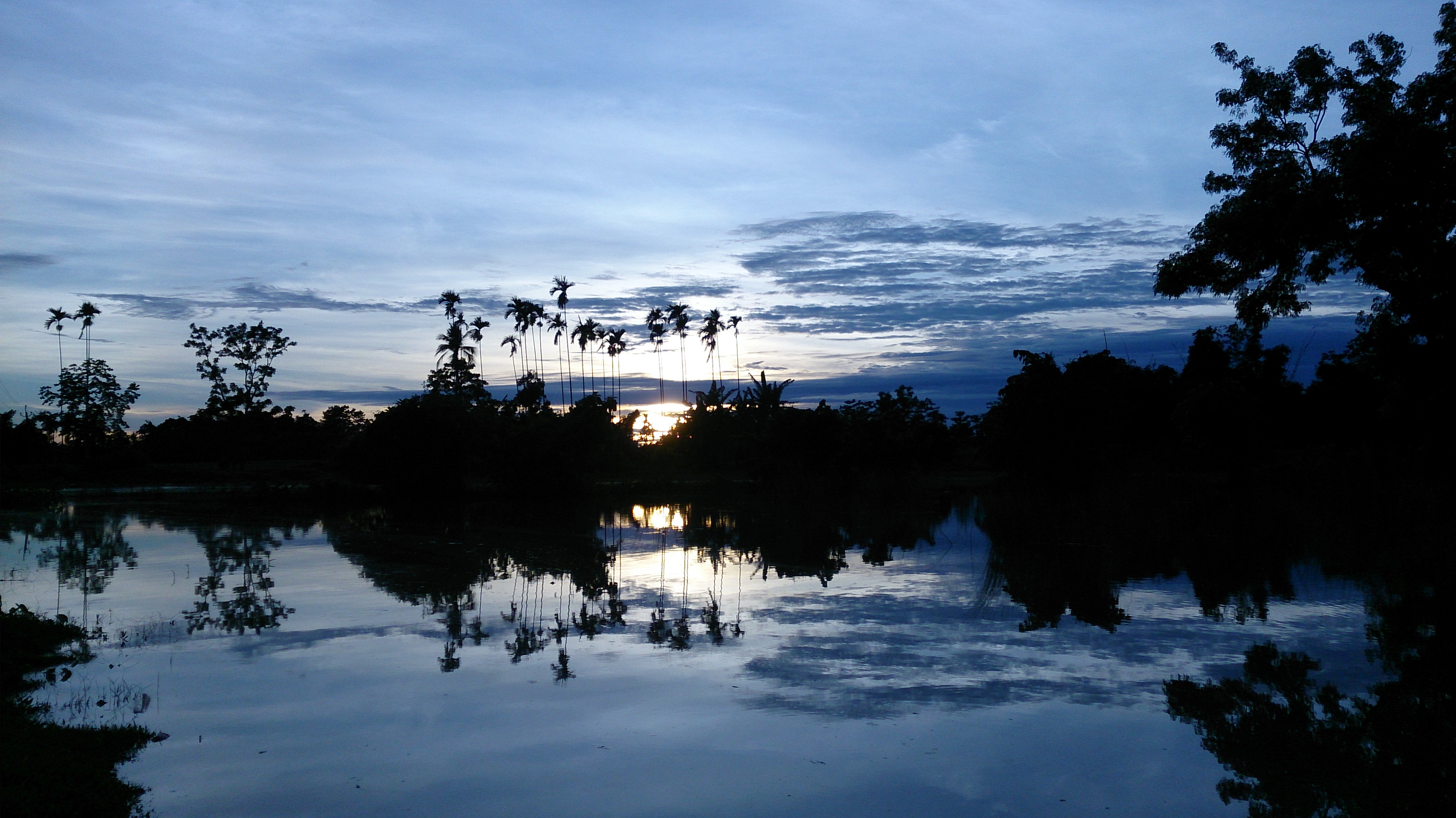 Sunset in a flood affected zone of Laokhowa Wildlife Sanctuary