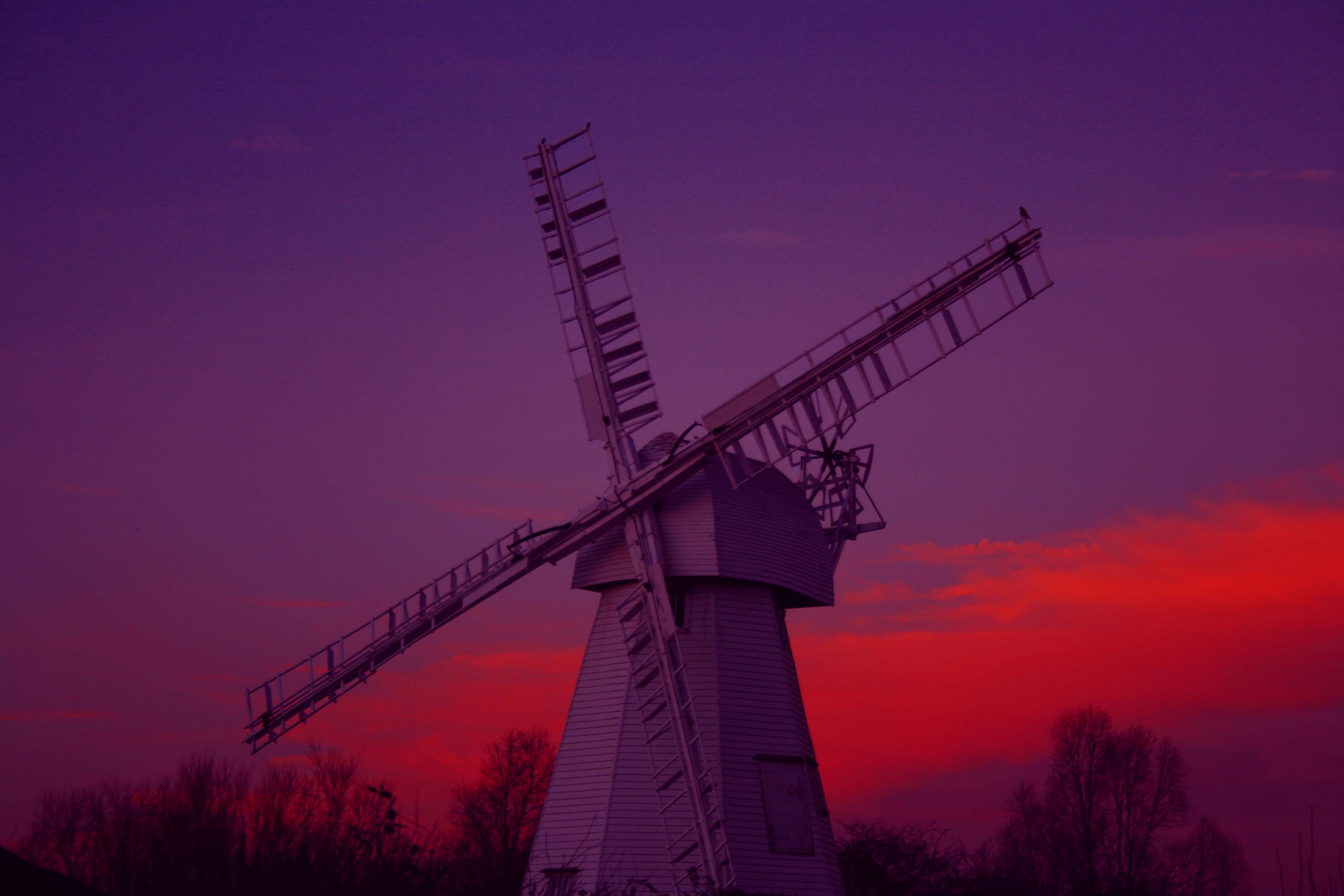 White Windmill at sunset