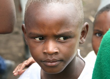 This girl at a school near Arusha was very timid, but her blonde hair stood out among the other children.