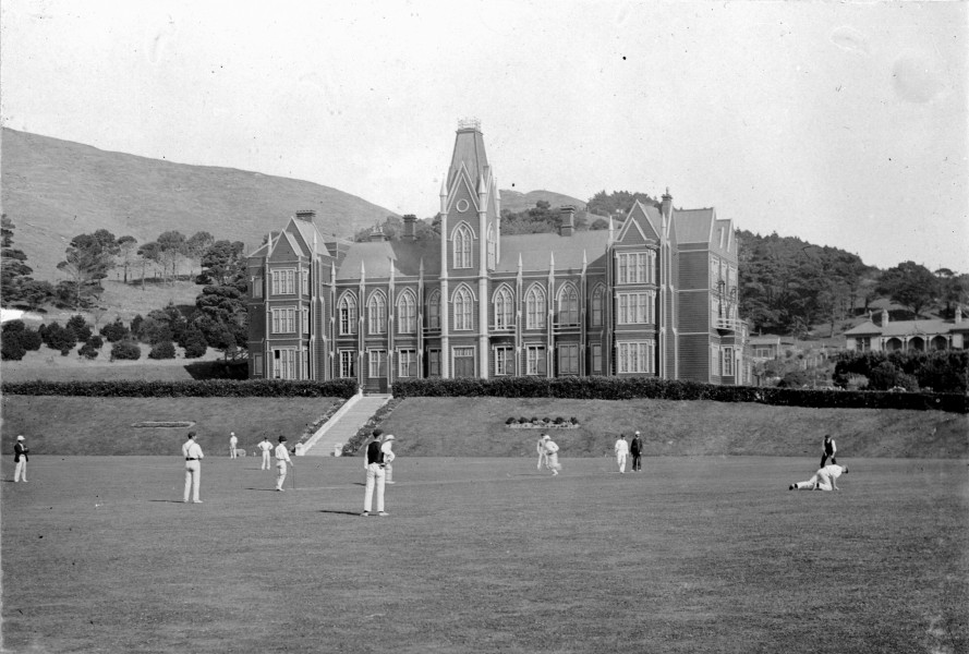 Wellington College with cricket game in progress, (ca 1900) (4939594086)
