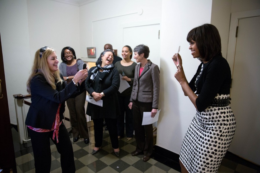 Kelly McMahon, Danielle Gray, Tina Tchen, Kristen Jarvis, Sally Jewell and Michelle Obama, 2013