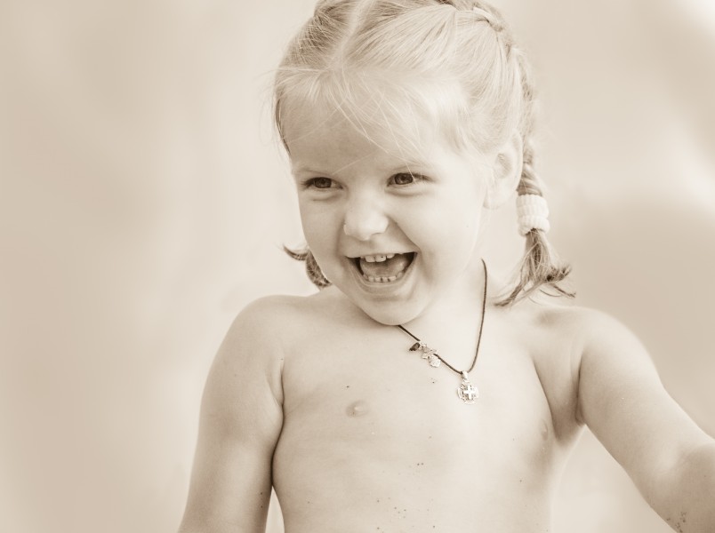 a beautiful kid girl photographed in August 2014, picture 2, black and white