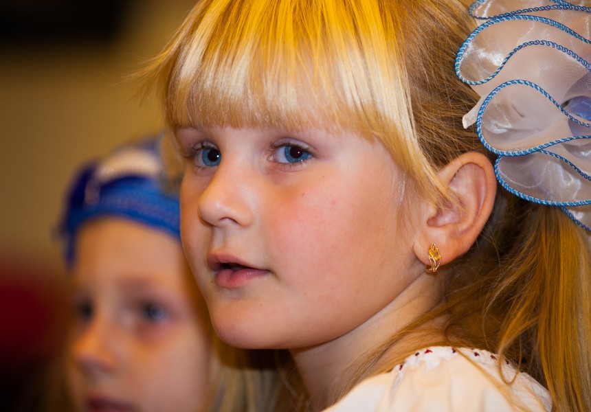 a young cute blond girl with blue eyes in a Catholic kindergarten photographed in November 2013, picture 8