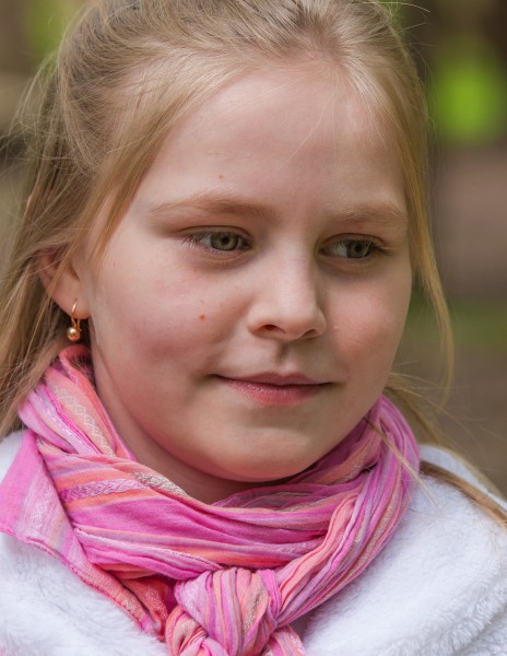 a cute Roman-Catholic blond child girl photographed in April 2014, portrait 1/29