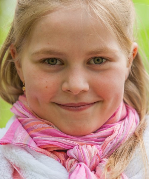 a cute Roman-Catholic blond child girl photographed in April 2014, portrait 8/29