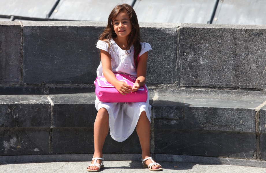 a very cute child girl in Lourdes, France, August 2013, picture 22