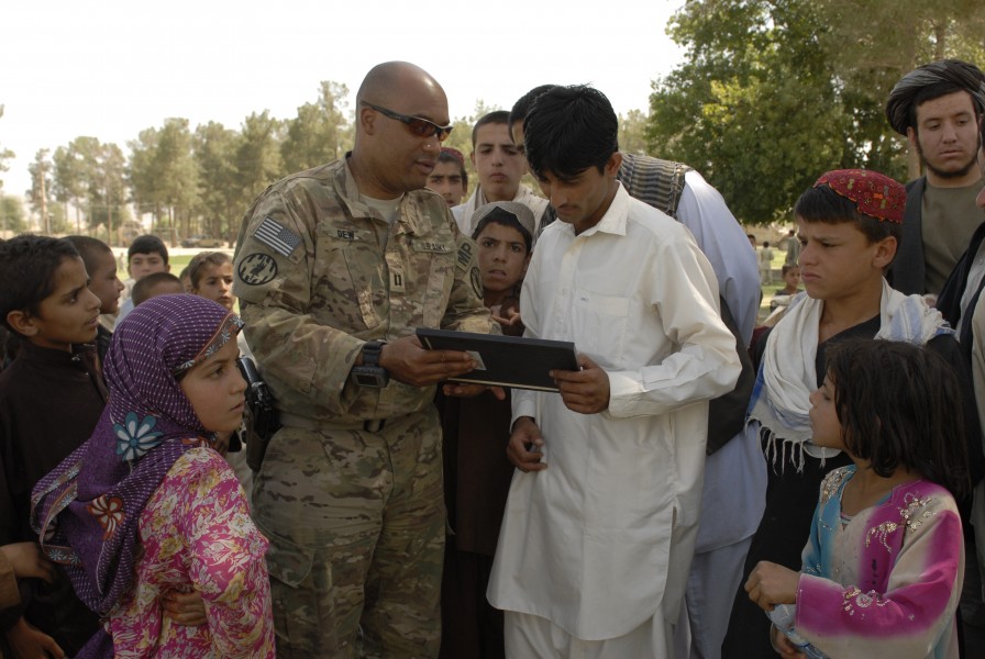 Award of appreciation at a park in Kandahar