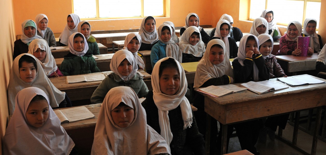 Young Afghan girls inside the classroom of Aliabad School-2012