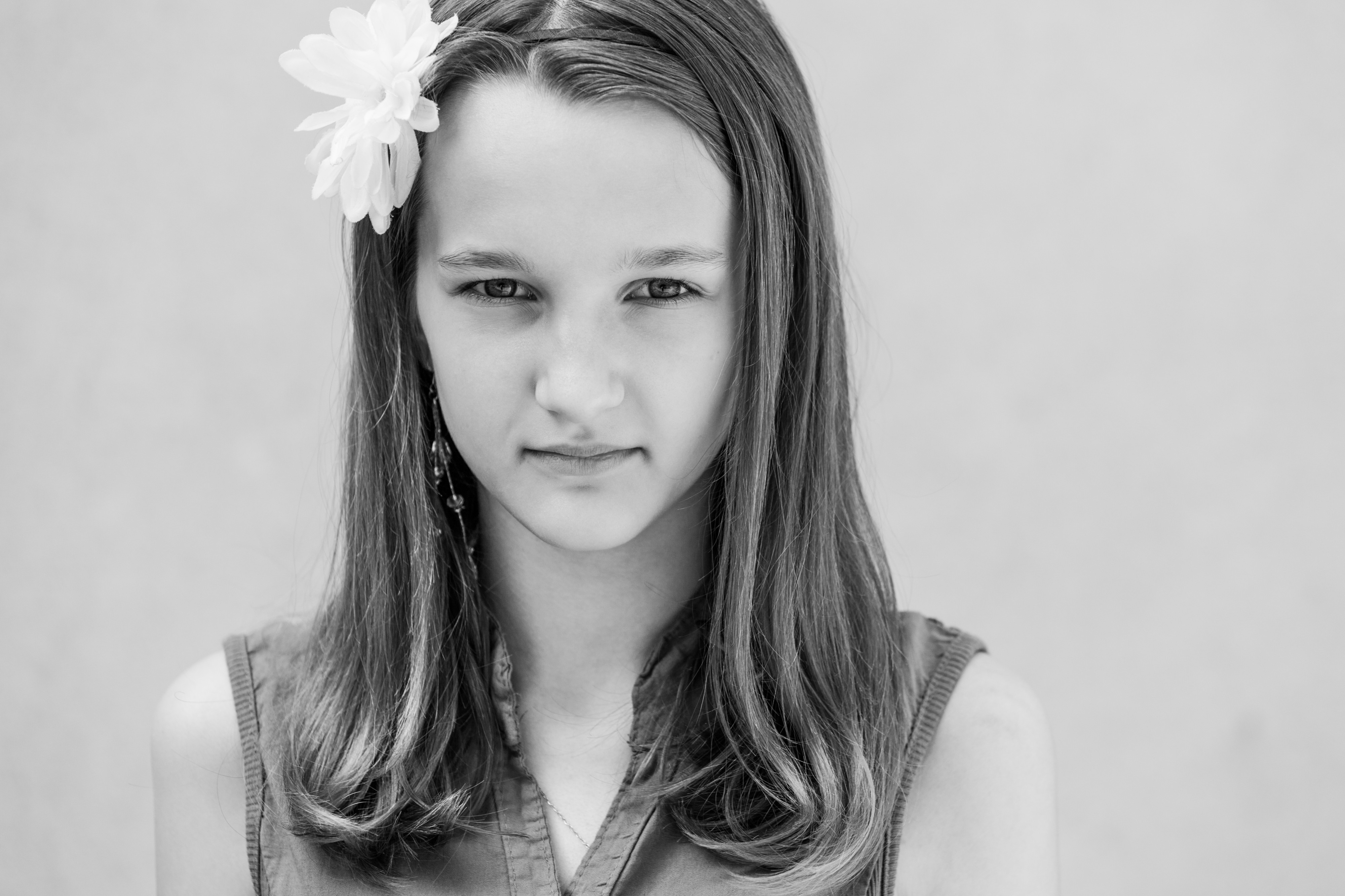 a very photogenic 12-year-old Catholic girl photographed in June 2014, picture 1/4, black and white