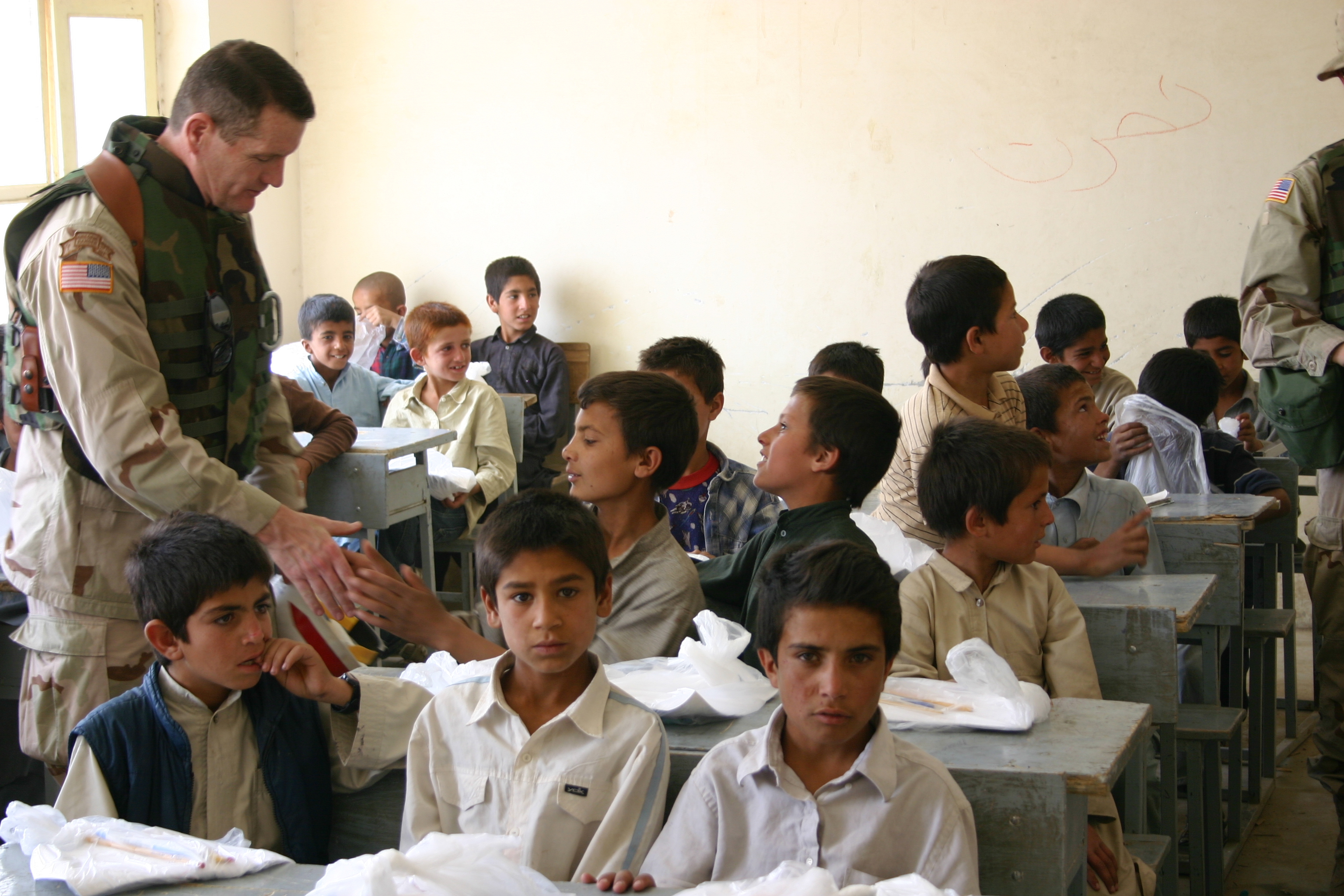 U.S. Army meeting boys school in Afghanistan - 05-30-2004