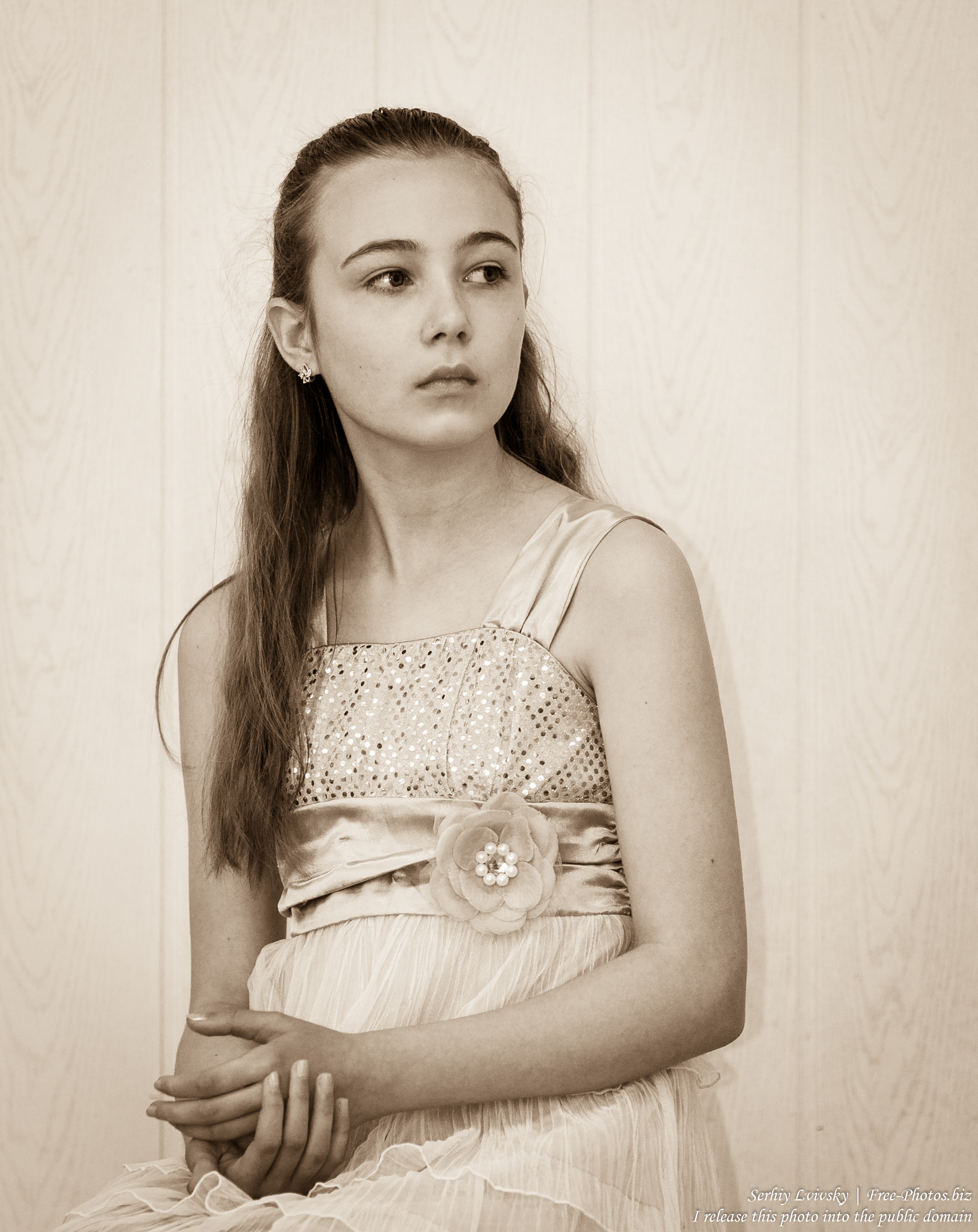 a beautiful schoolgirl wearing a dress photographed in June 2015, picture 2