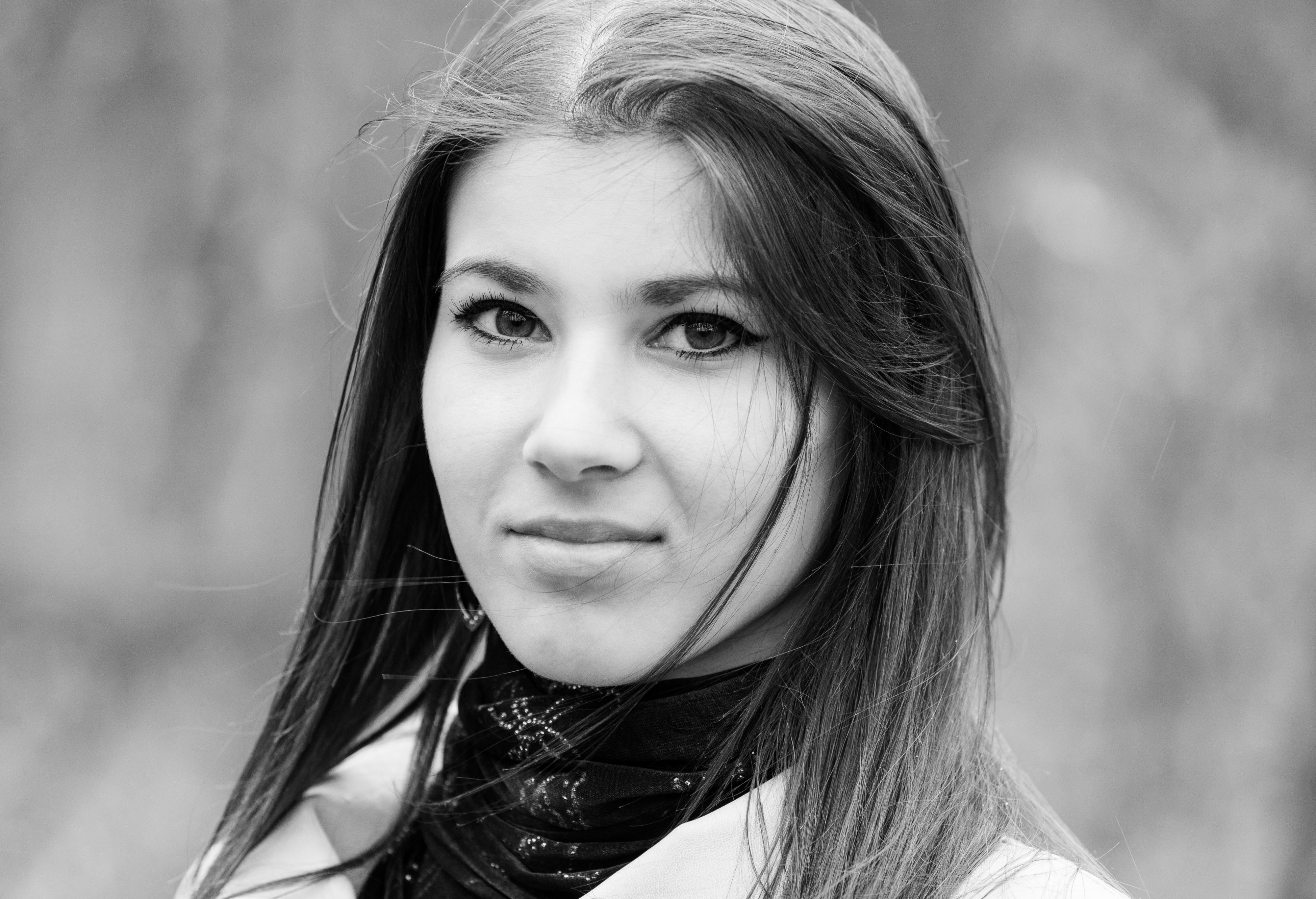an amazingly attractive brunette Catholic girl photographed in April 2014, picture 15 out of 16, black and white