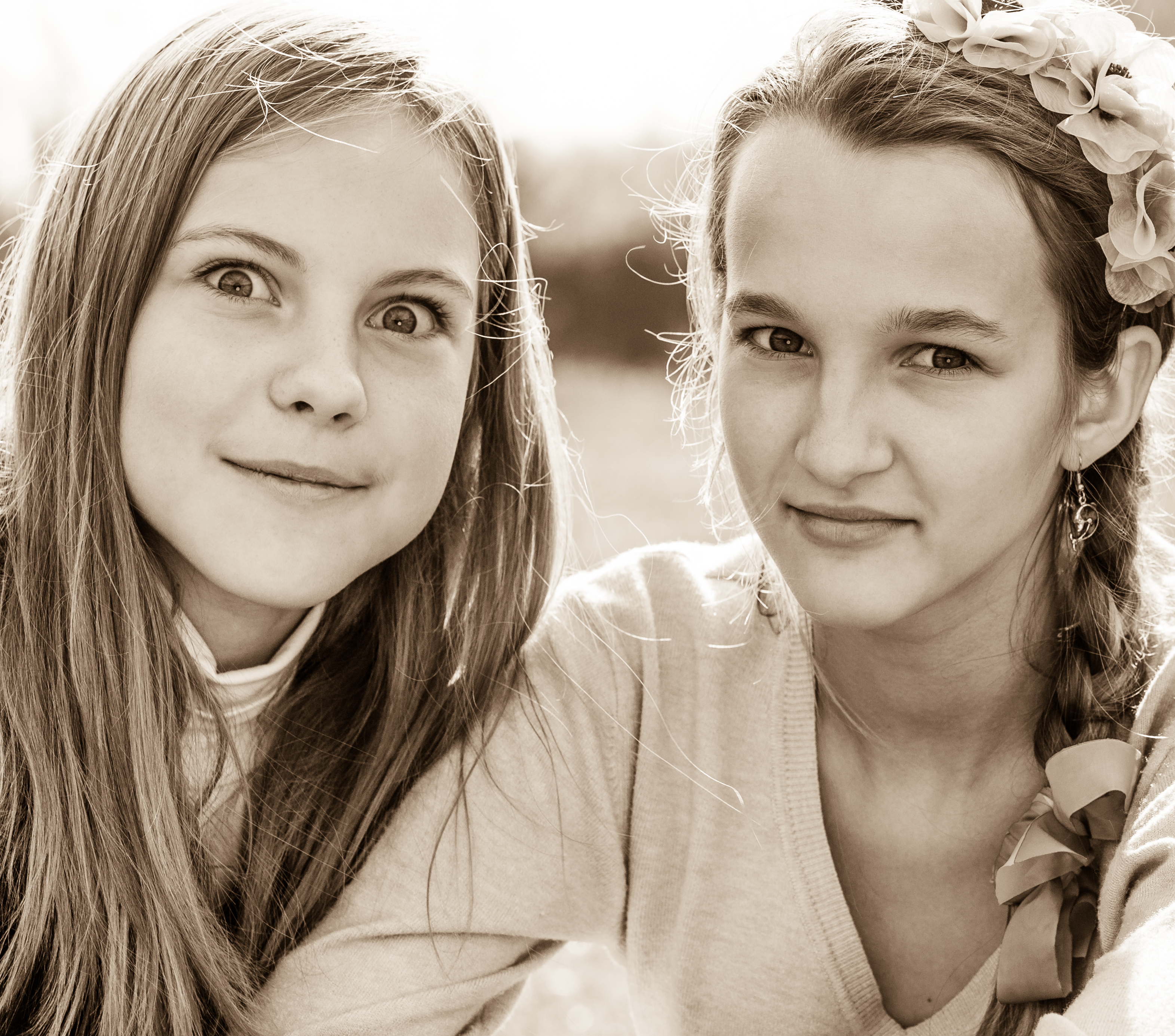 two beautiful Catholic girls photographed in October 2014, picture 6, black and white