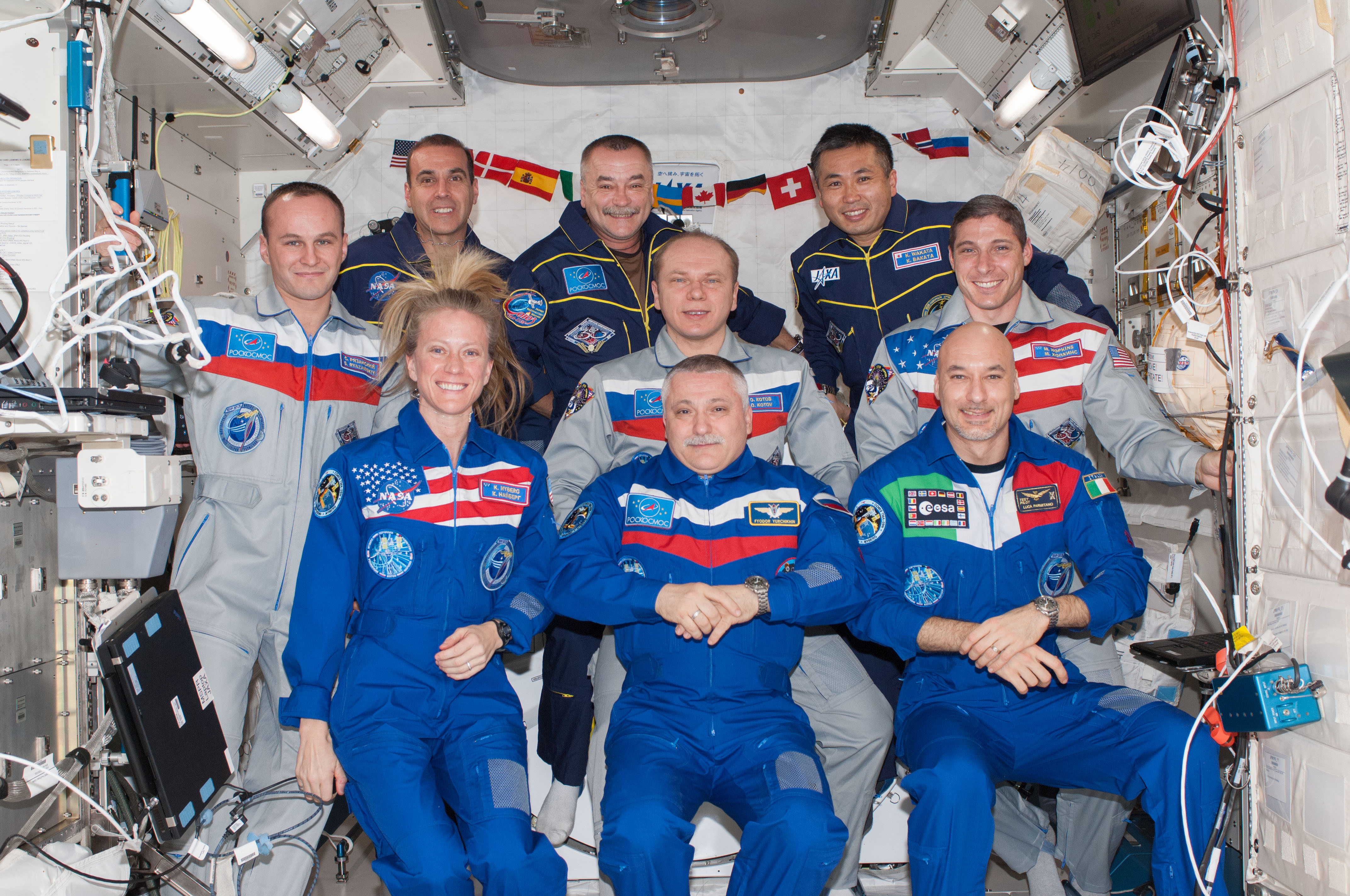 Expedition 37 in-flight crew portrait (3) with Expedition 38 crew