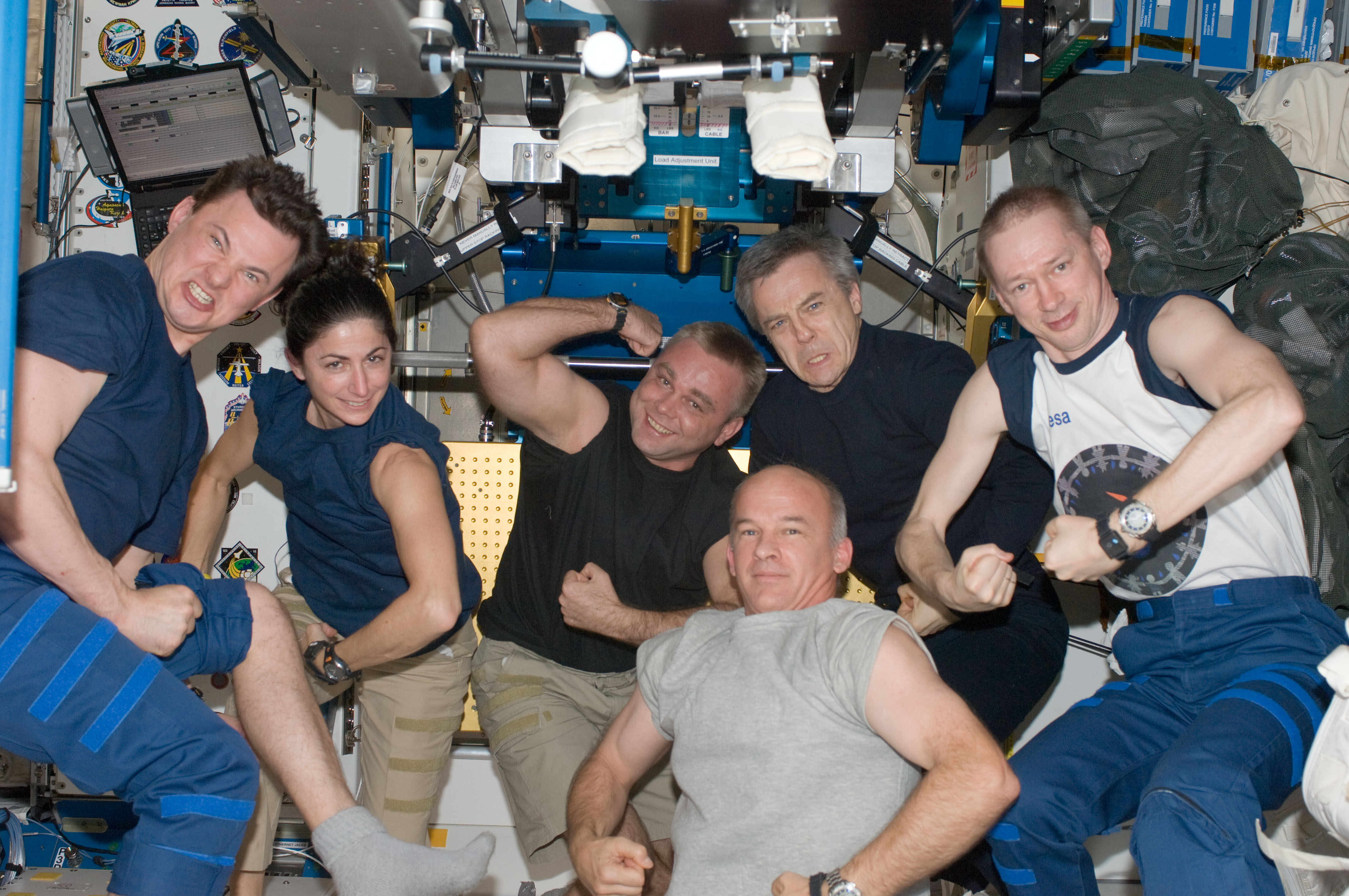 ISS-21 crew in a light moment in the Unity node