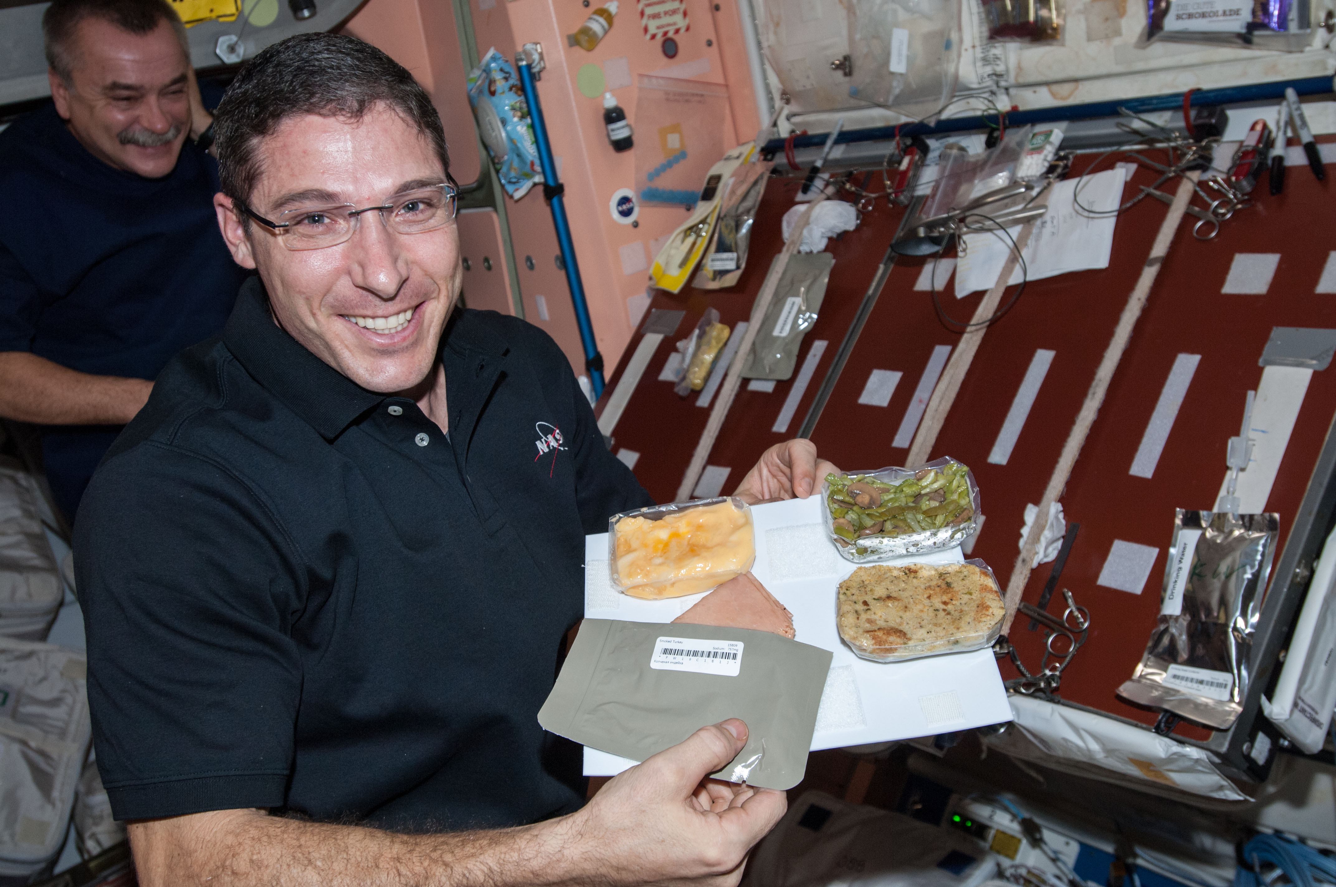 ISS-38 Michael Hopkins with his Thanksgiving meal