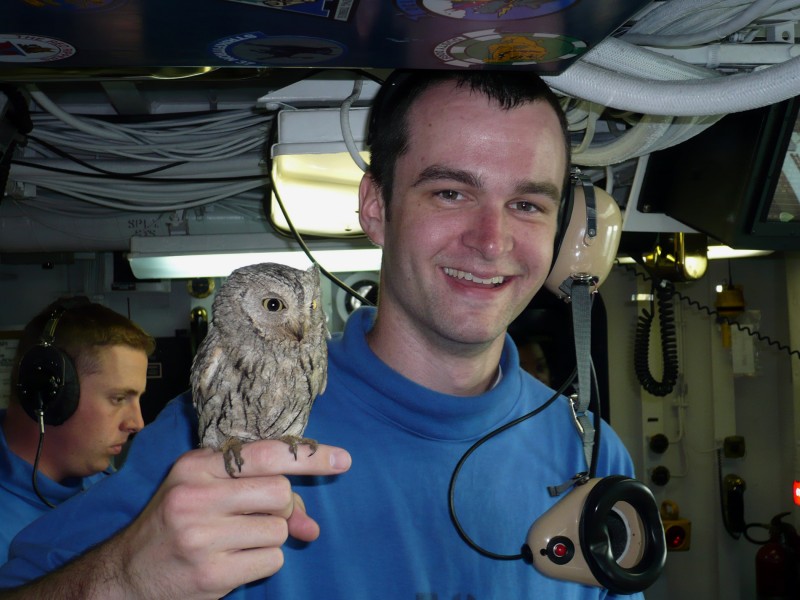 ABH3 Dieringer holds a screech owl named Fod