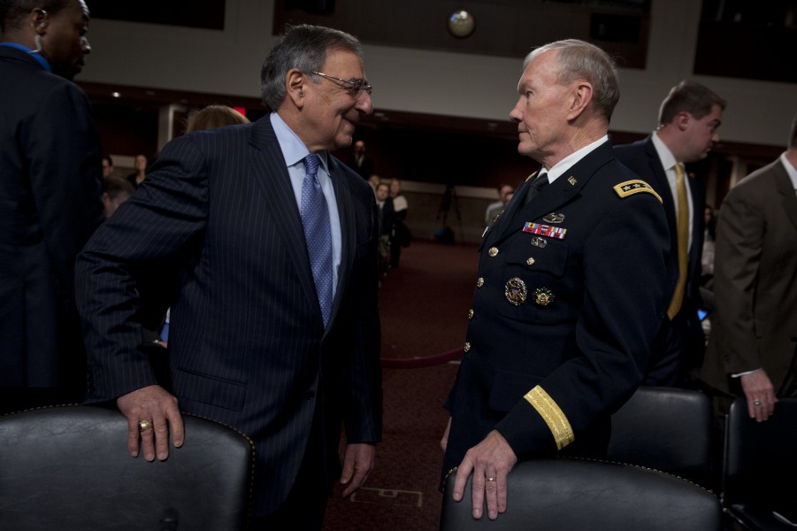 Defense Secretary Leon E. Panetta and Army Gen. Martin E. Dempsey, chairman of the Joint Chiefs of Staff, testify during a hearing of the Senate Armed Services Committee